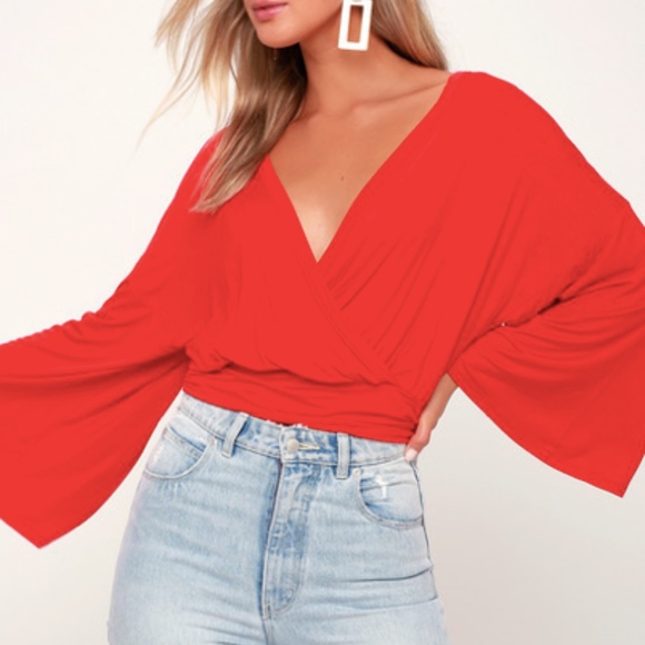 Turn of Events Red Reversible Long Sleeve Crop Top - Picture 3 of 5